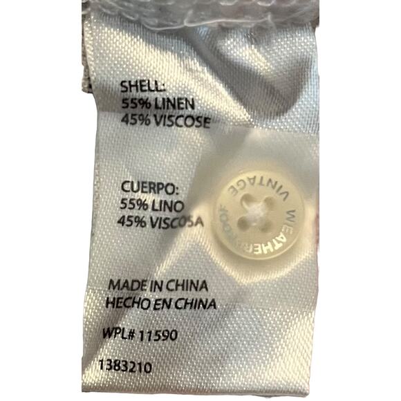 2 WEATHERPROOF VINTAGE CAP SLEEVE BUTTON BLOUSES, WOMENS, L, MULTI & NAVY/WHITE - Picture 11 of 12